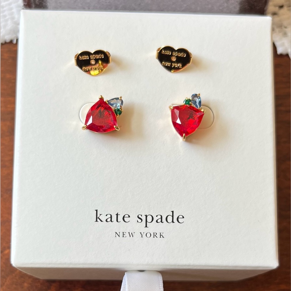 Kate Spade Red Heart Stud Earrings Shine Me Up in Gift Box NWT - Picture 3 of 5